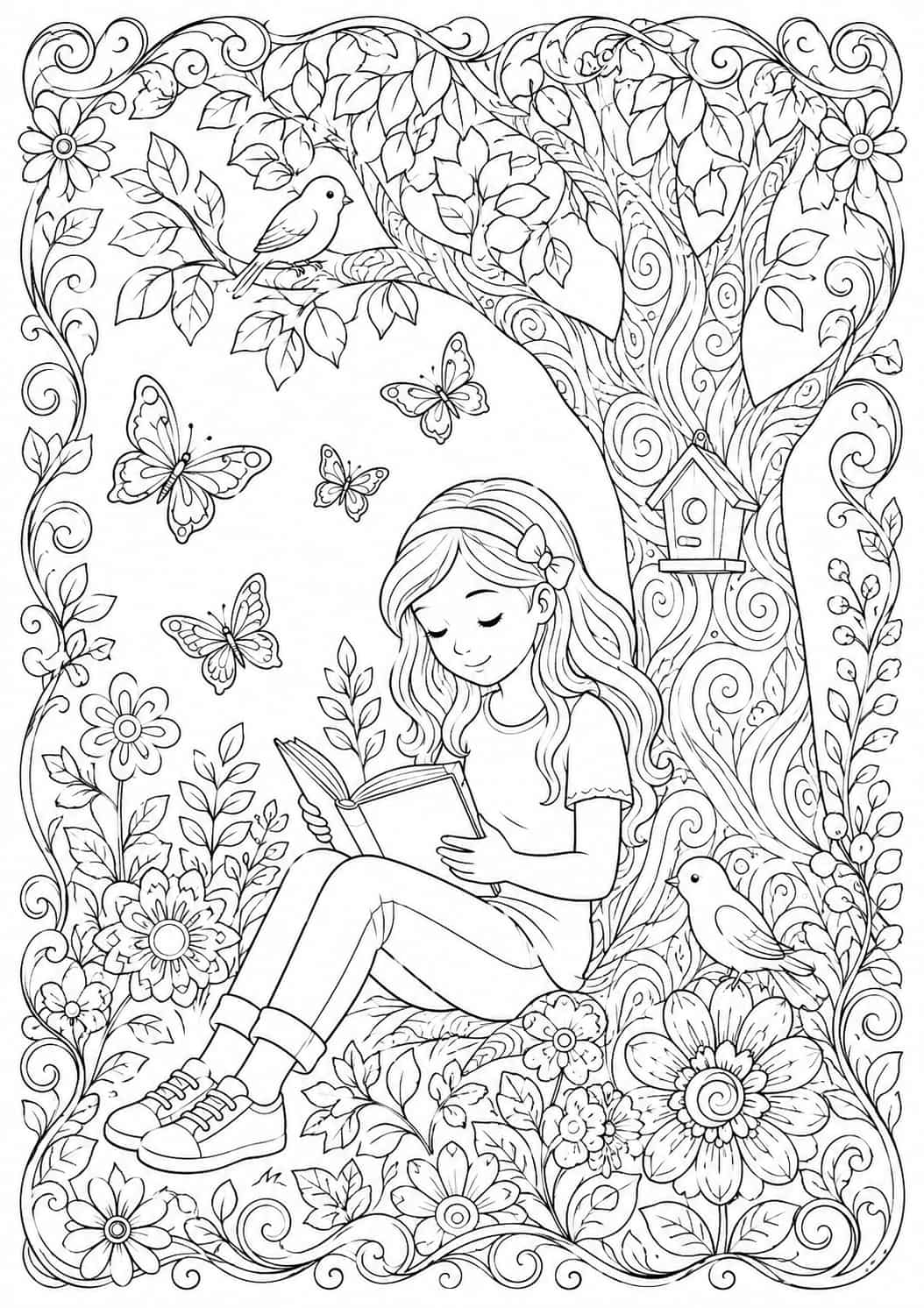 Sample coloring page for ages 9–12: rich detailed scene with intricate patterns