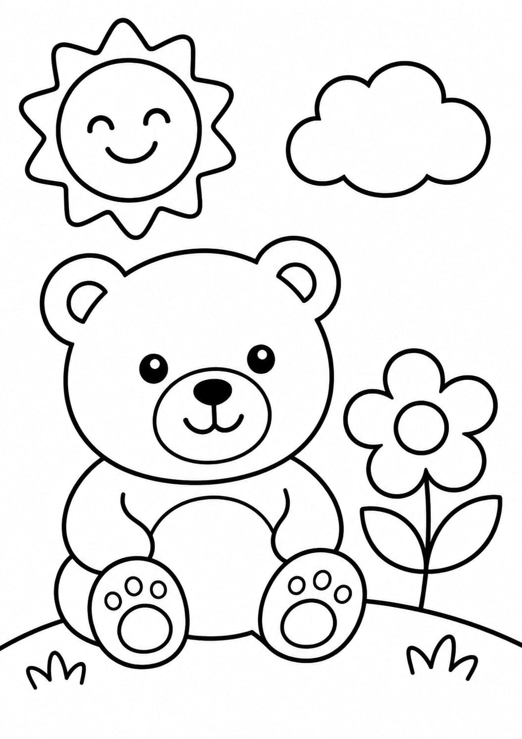 Sample coloring page for ages 3–5: thick outlines and simple shapes