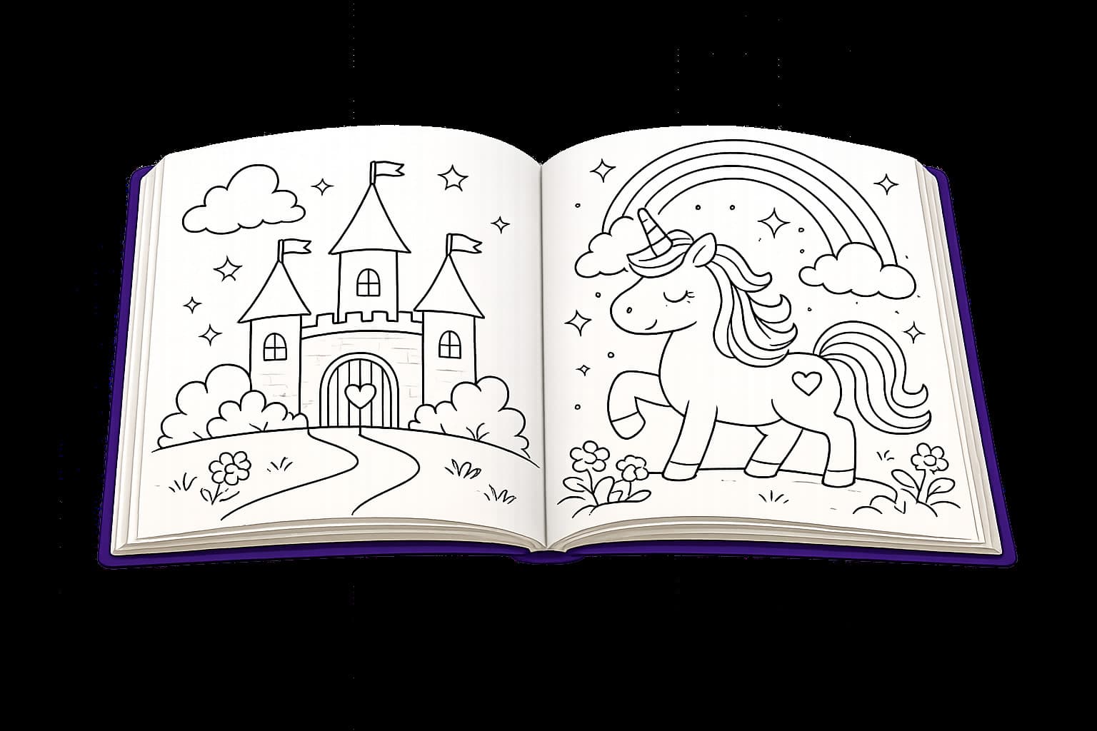 An open Fabelyn coloring book showing drawn pages ready to be colored