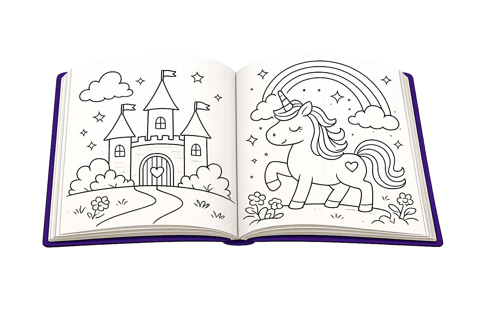 An open Fabelyn coloring book showing drawn pages ready to be colored