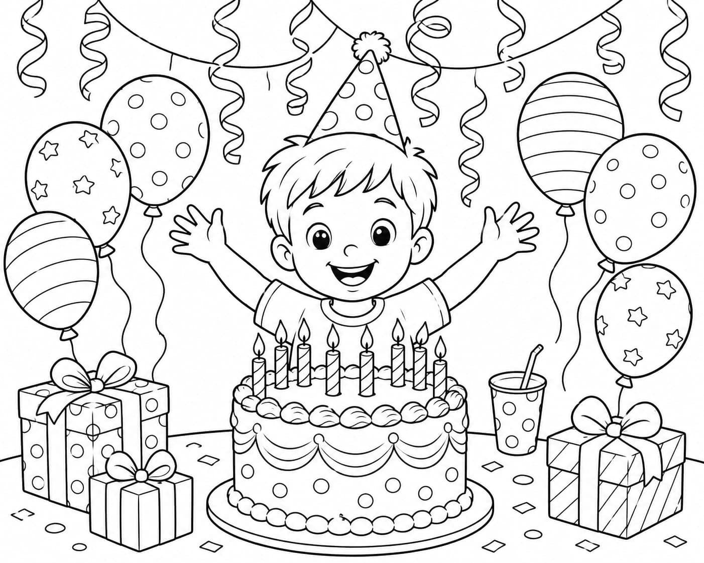 Sample birthday coloring page from Fabelyn