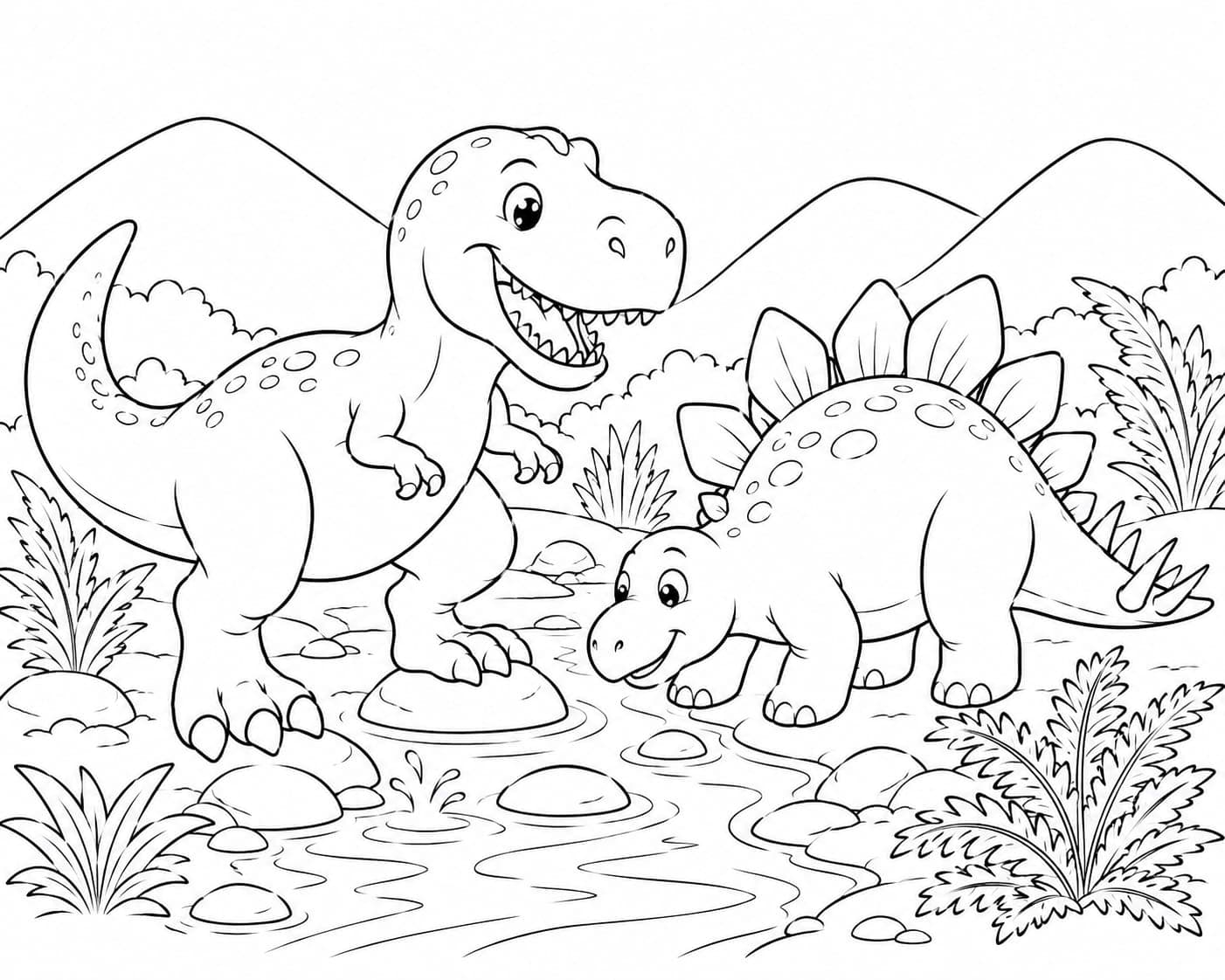 Dinosaurs coloring page sample for Ages 6–8