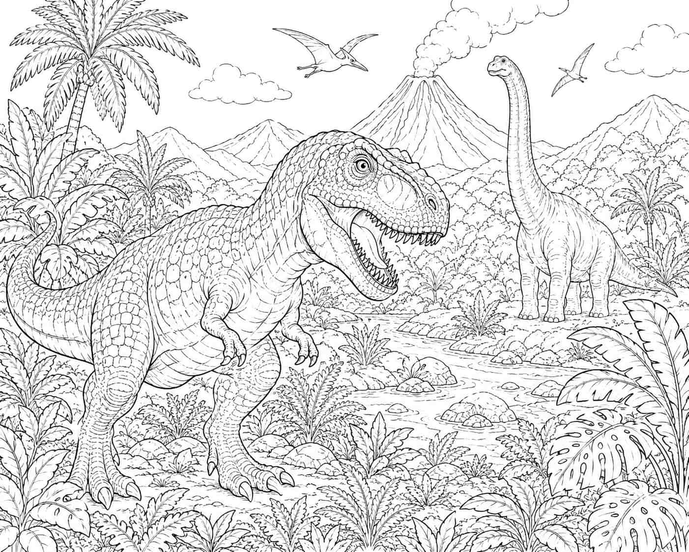 Dinosaurs coloring page sample for Ages 9–12