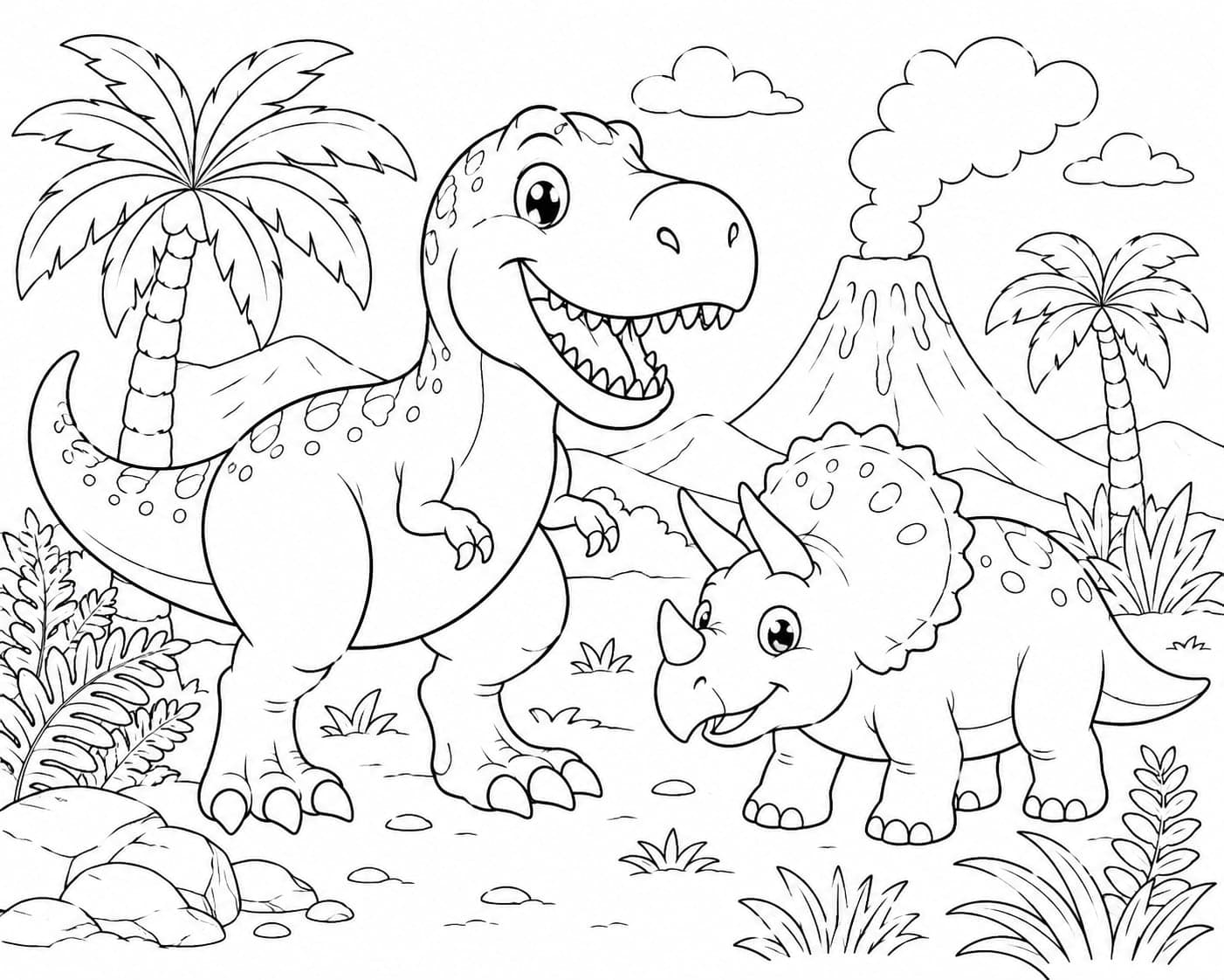 Sample dinosaurs coloring page from Fabelyn