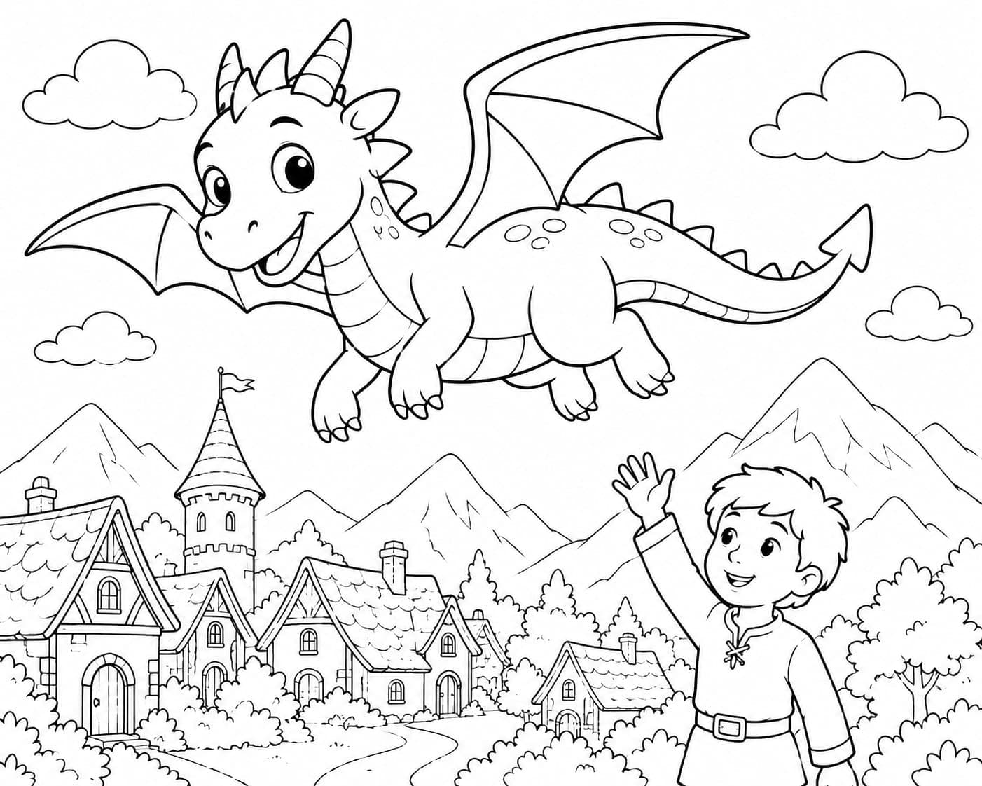 Dragons coloring page sample for Ages 6–8
