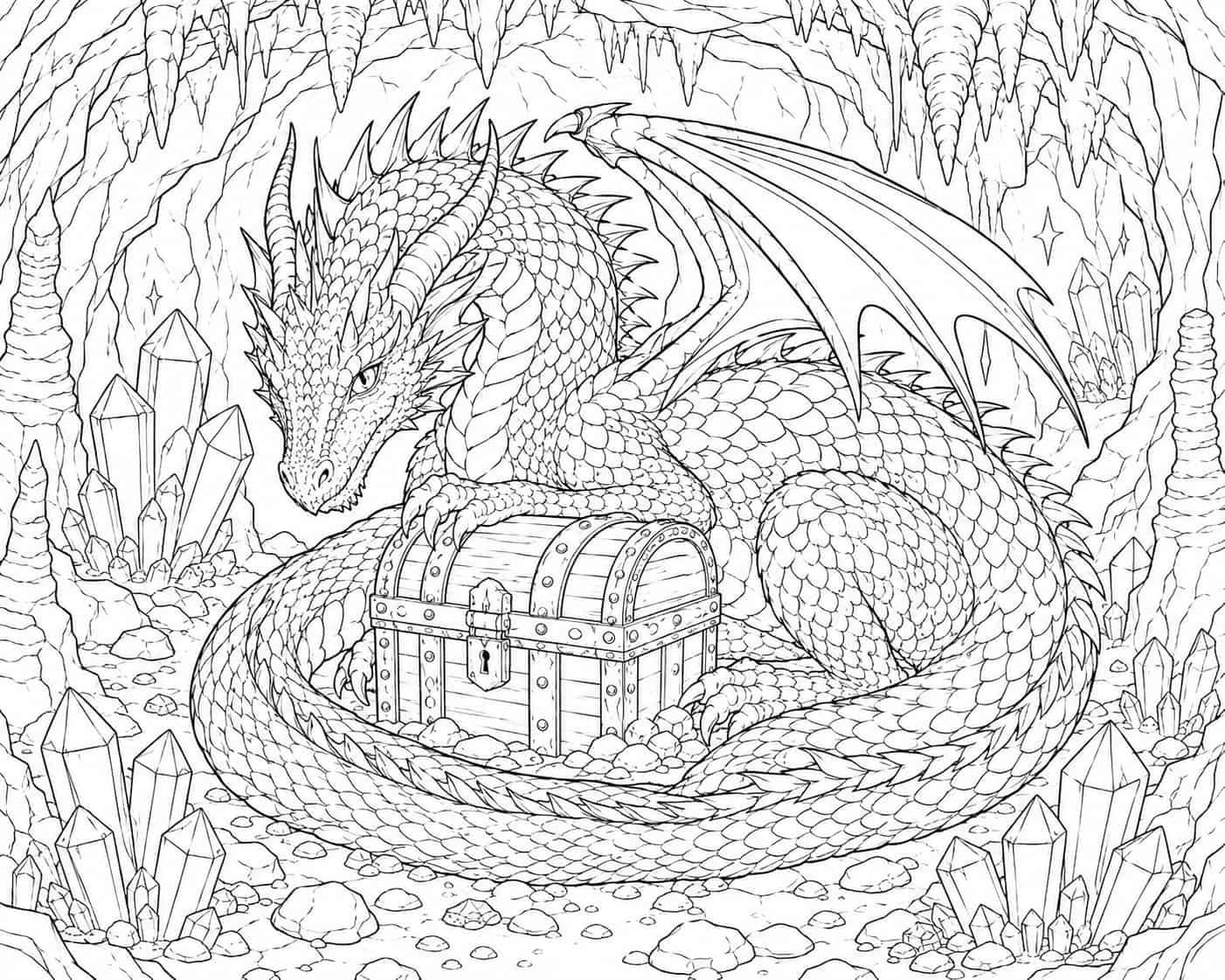 Dragons coloring page sample for Ages 9–12