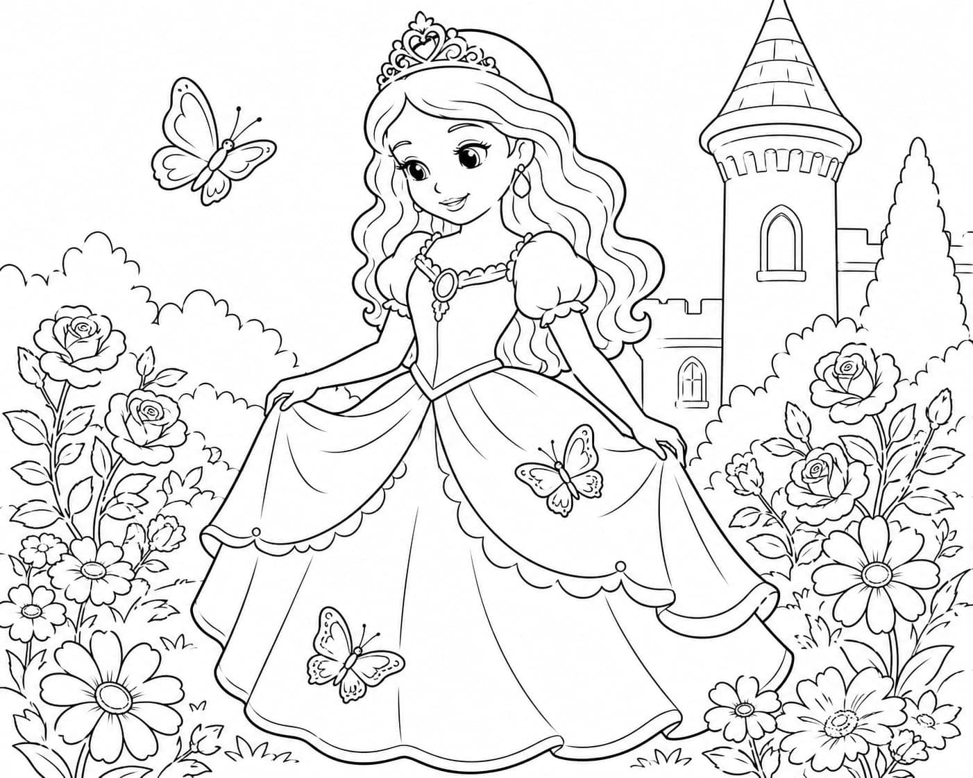 Princess coloring page sample for Ages 6–8