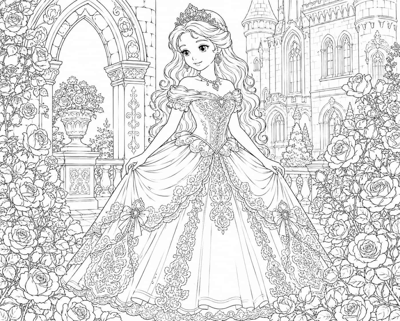Princess coloring page sample for Ages 9–12