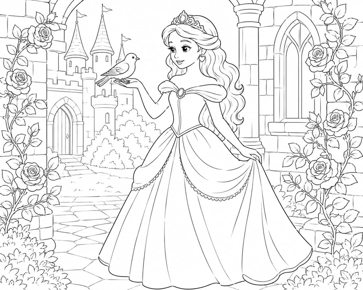 Sample princess coloring page from Fabelyn