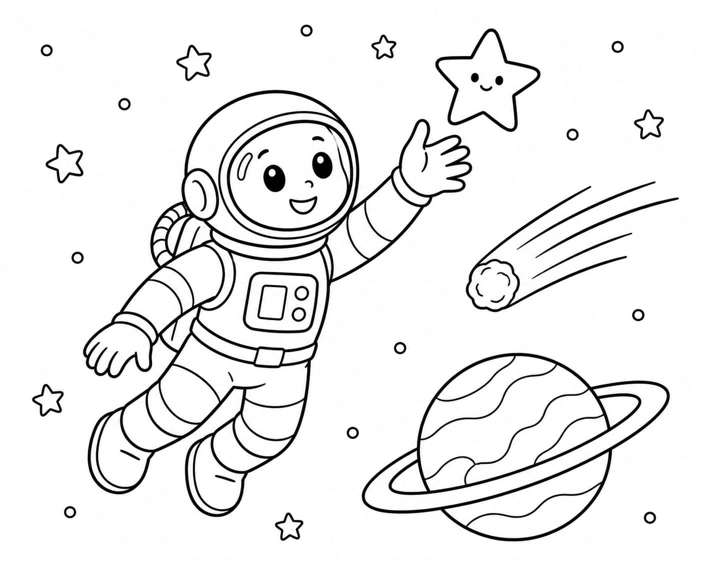 Space coloring page sample for Ages 6–8