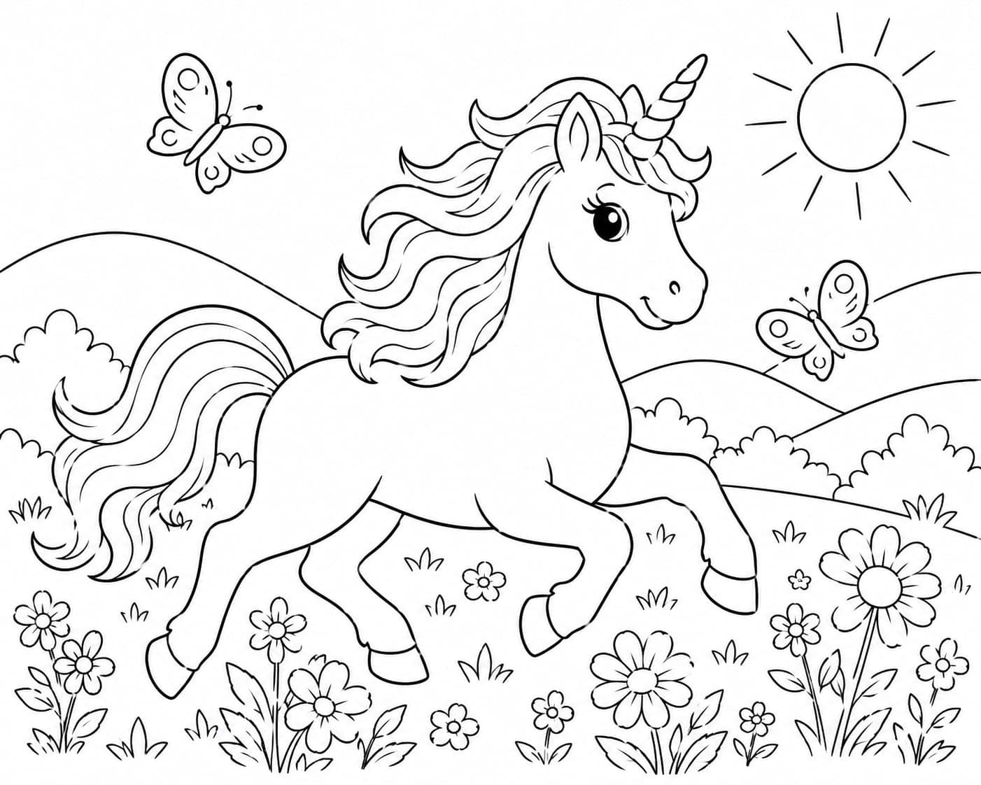 Unicorns coloring page sample for Ages 6–8