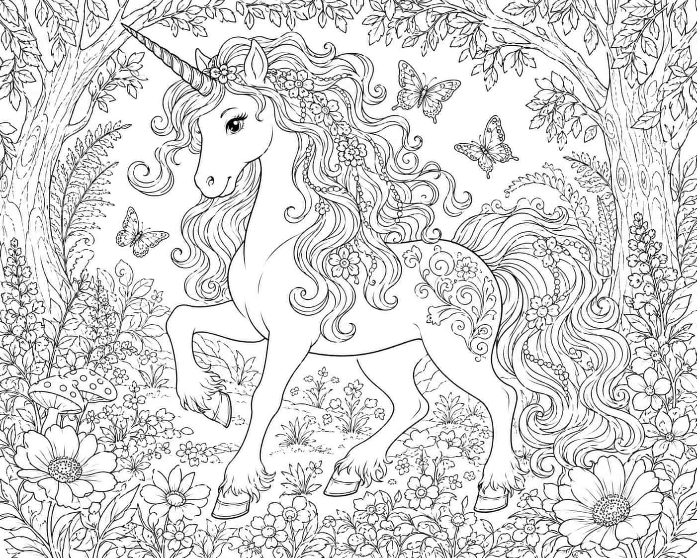 Unicorns coloring page sample for Ages 9–12